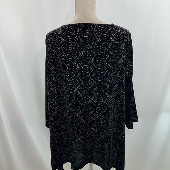 Notations Black Velvet Metallic Top Women’s 1X Hi-Low Long Sleeve Evening Blouse - Picture 3 of 9